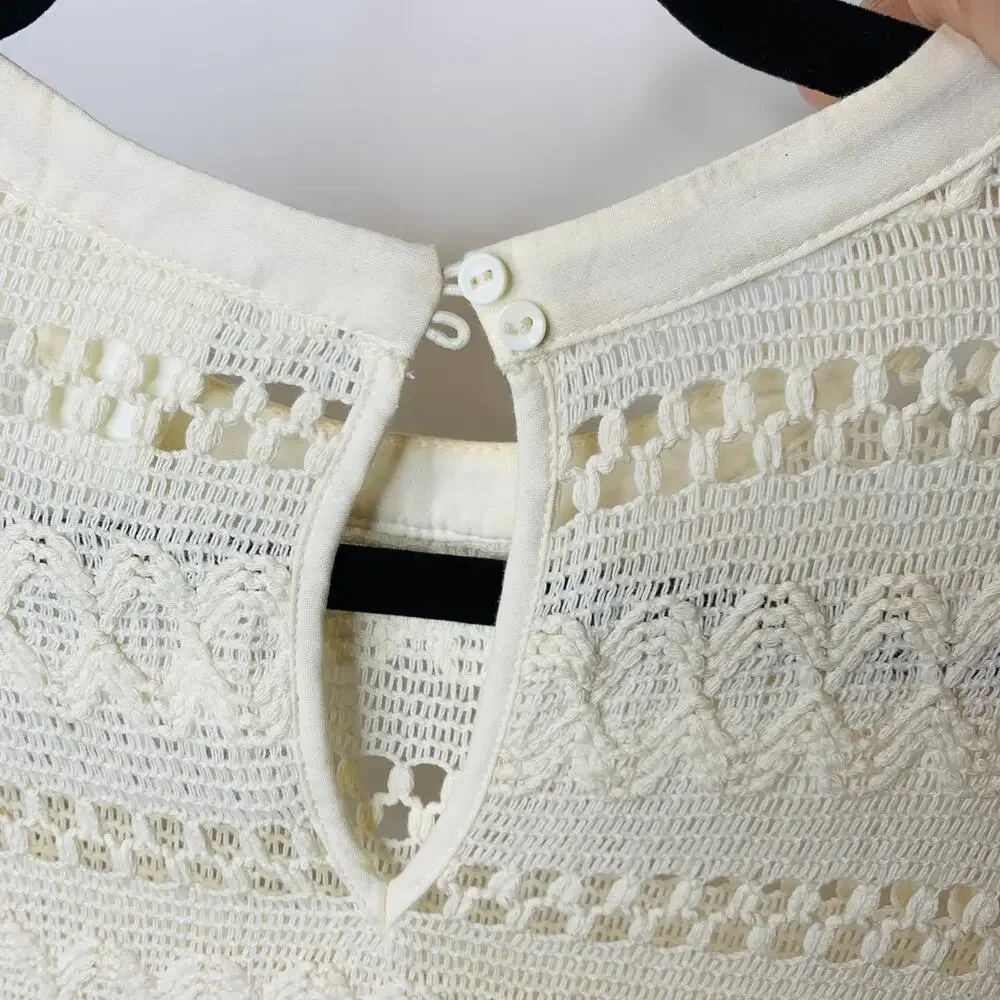 H&M Ivory Lace Blouse Popover Sz 4 100% cotton Boho